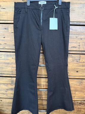 Frame Jeans Womens 30 Black Le Crop Bell Flare Crop Zip Front Stretch Denim